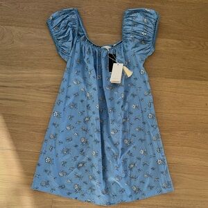 Doen Light Blue Floral Puff-Sleeve Dress